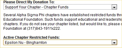 Donation Instruction Pick Chapter Fund and Epsilon Nu-Binghamton